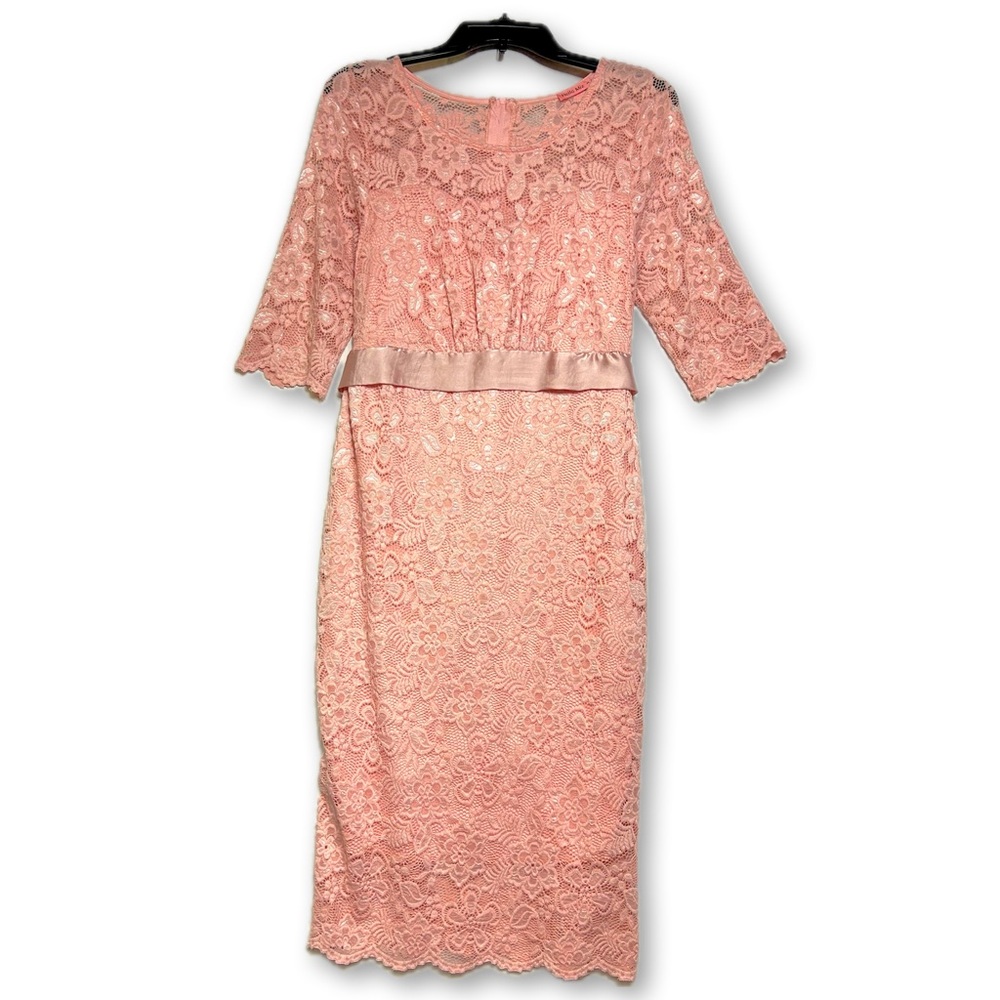 Hello Miz Pink Lace Mid Dress 3/4 Length Sleeves Size Medium